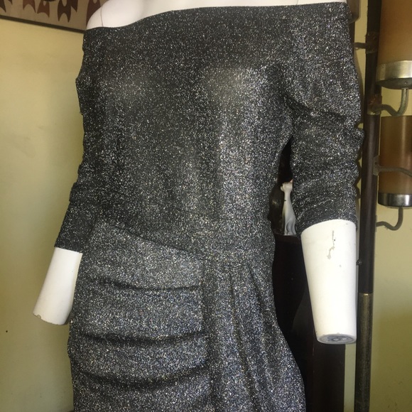 Vintage ladies silver glitter sparkle glamour prom evening party dress gown - Picture 3 of 6